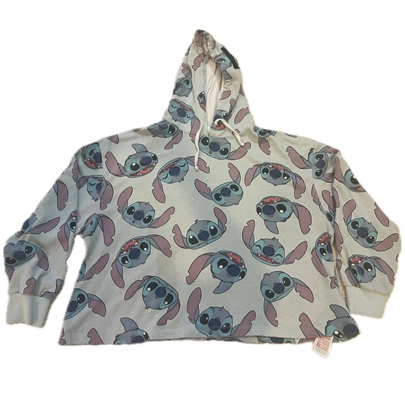 Disney Tops - Disney Stitch Faces Thin Crop Hooded Sweatshirt Size XL